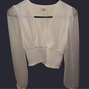 Aritzia White Sheer Long Sleeve Blouse